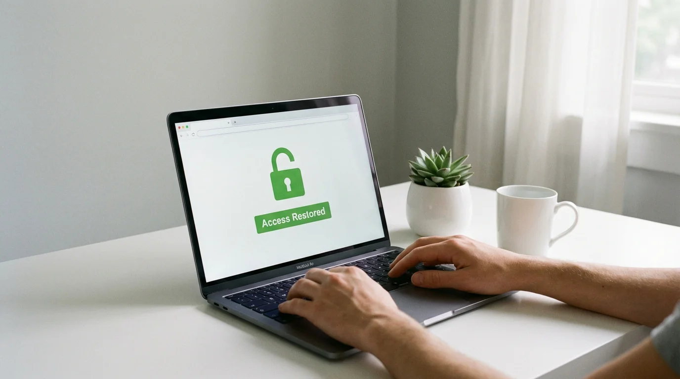 Laptop screen showing a gambling operator login page with a green access granted indicator